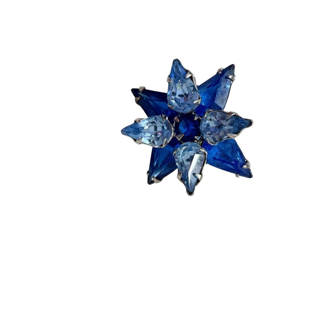 Vintage Blue Rhinestone Starburst Brooch Pin 60s Estate Jewelry